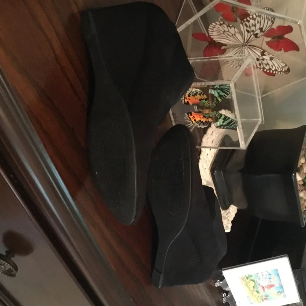 Impo-Great Condition-Women’s Black Suede Slip-On Stretch Bootie Wedges